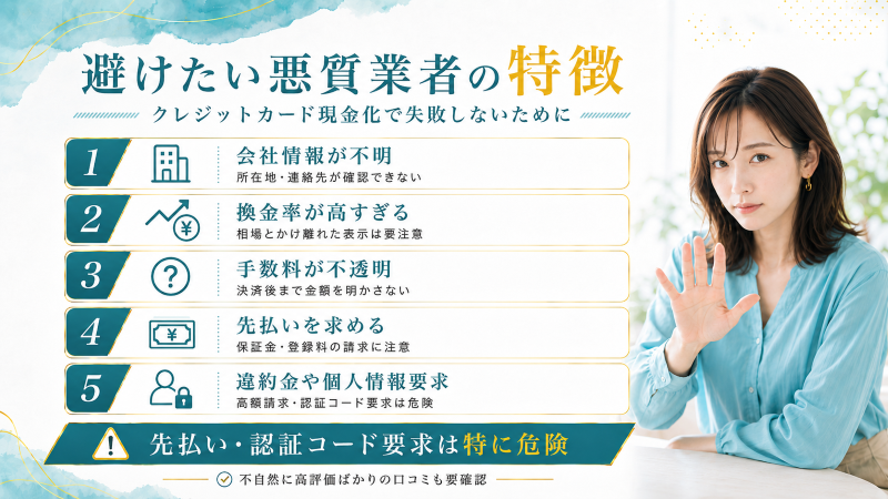 クレジットカード現金化優良店で気を付けたい悪質業者の特徴