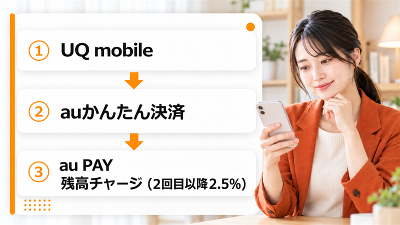 UQモバイルのキャリア決済現金化はauかんたん決済で！上限とチャージ手数料の注意点