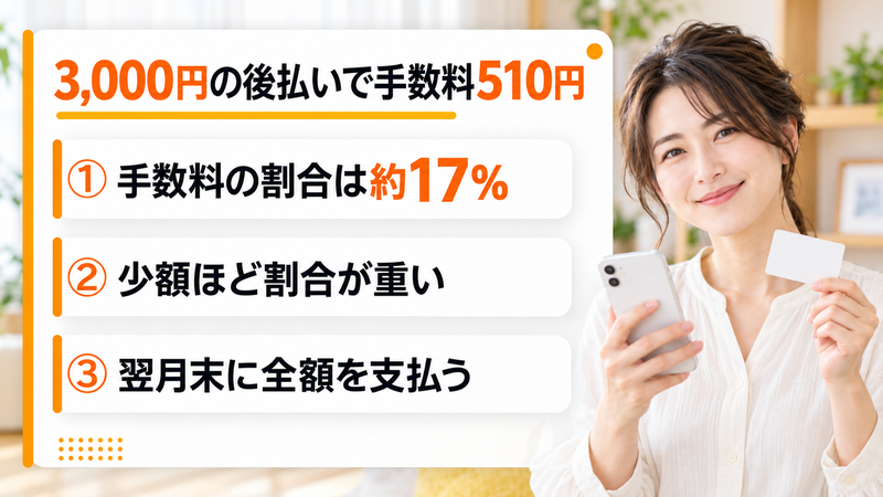 3,000円の後払いで手数料510円